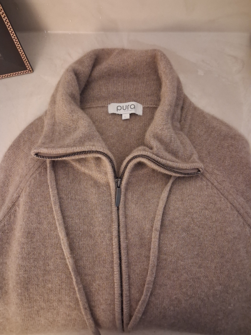 Pura Zip-Front Cashmere Cardigan Sz L, Light Brown - Picture 4 of 8